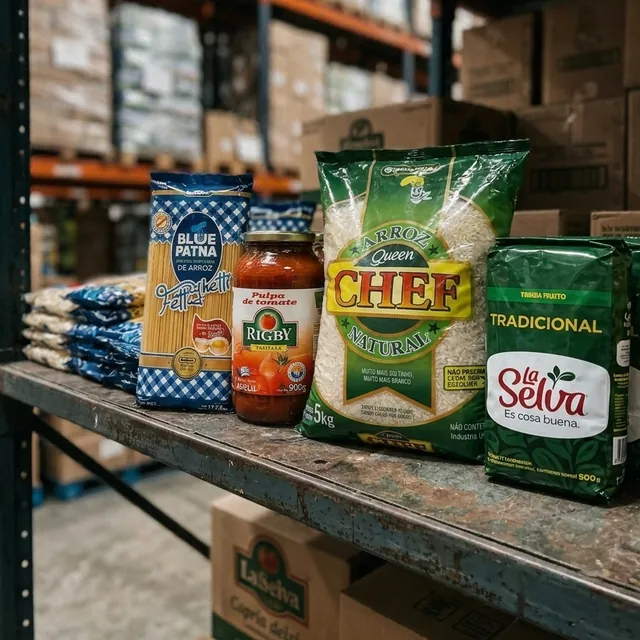 Góndola de comestibles por mayor en un almacén