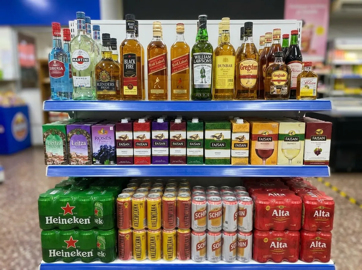 Whisky, vinos en tetra y cervezas por mayor en góndola
